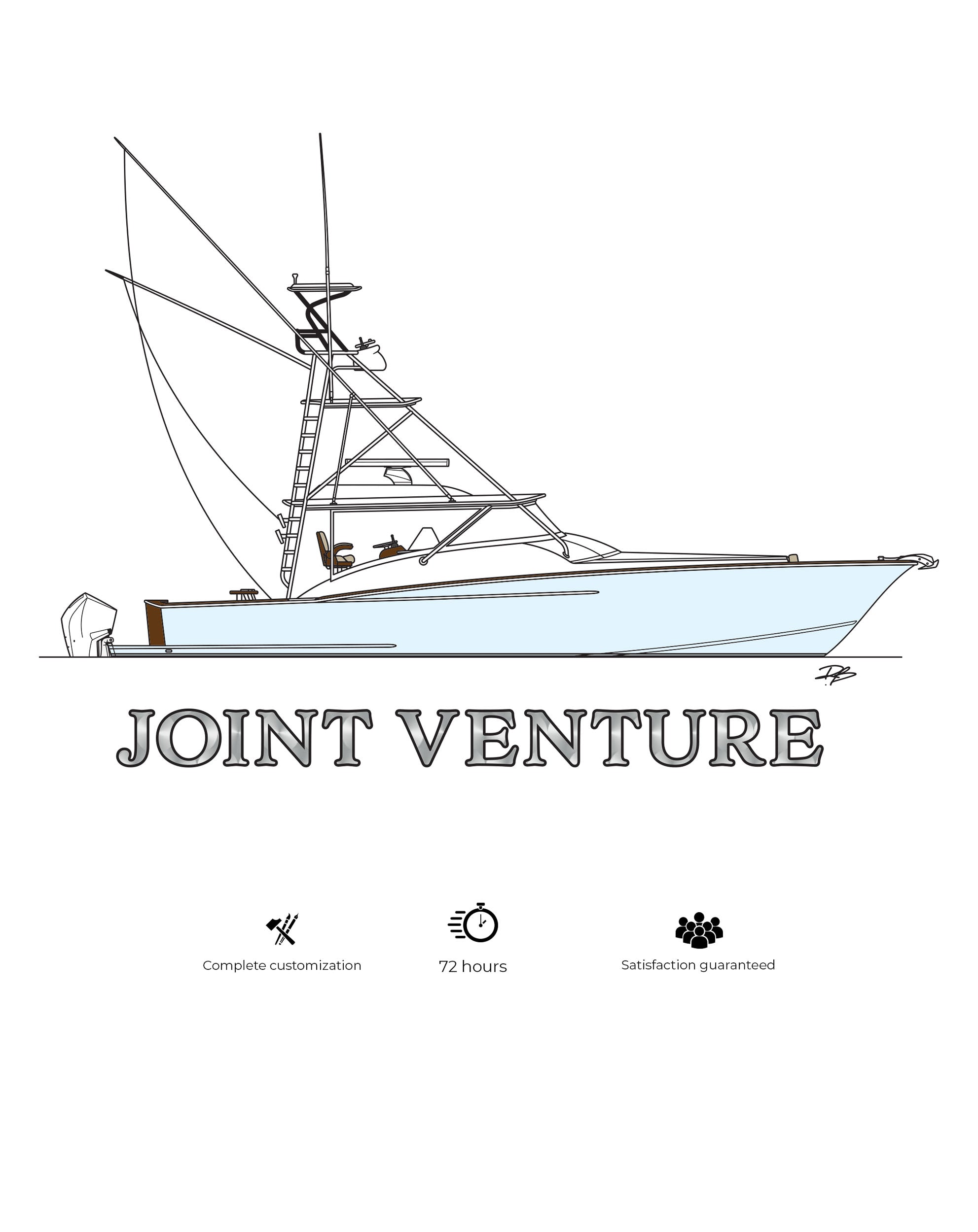 Custom Boat Line Drawing Vector Design – Billfish Gear
