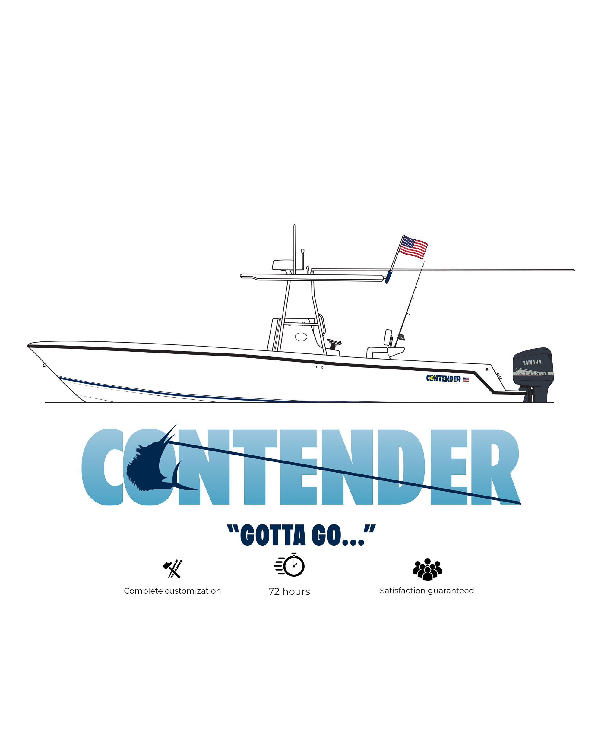 Custom Center Console Boat Line Drawing Vector Design – Billfish Gear