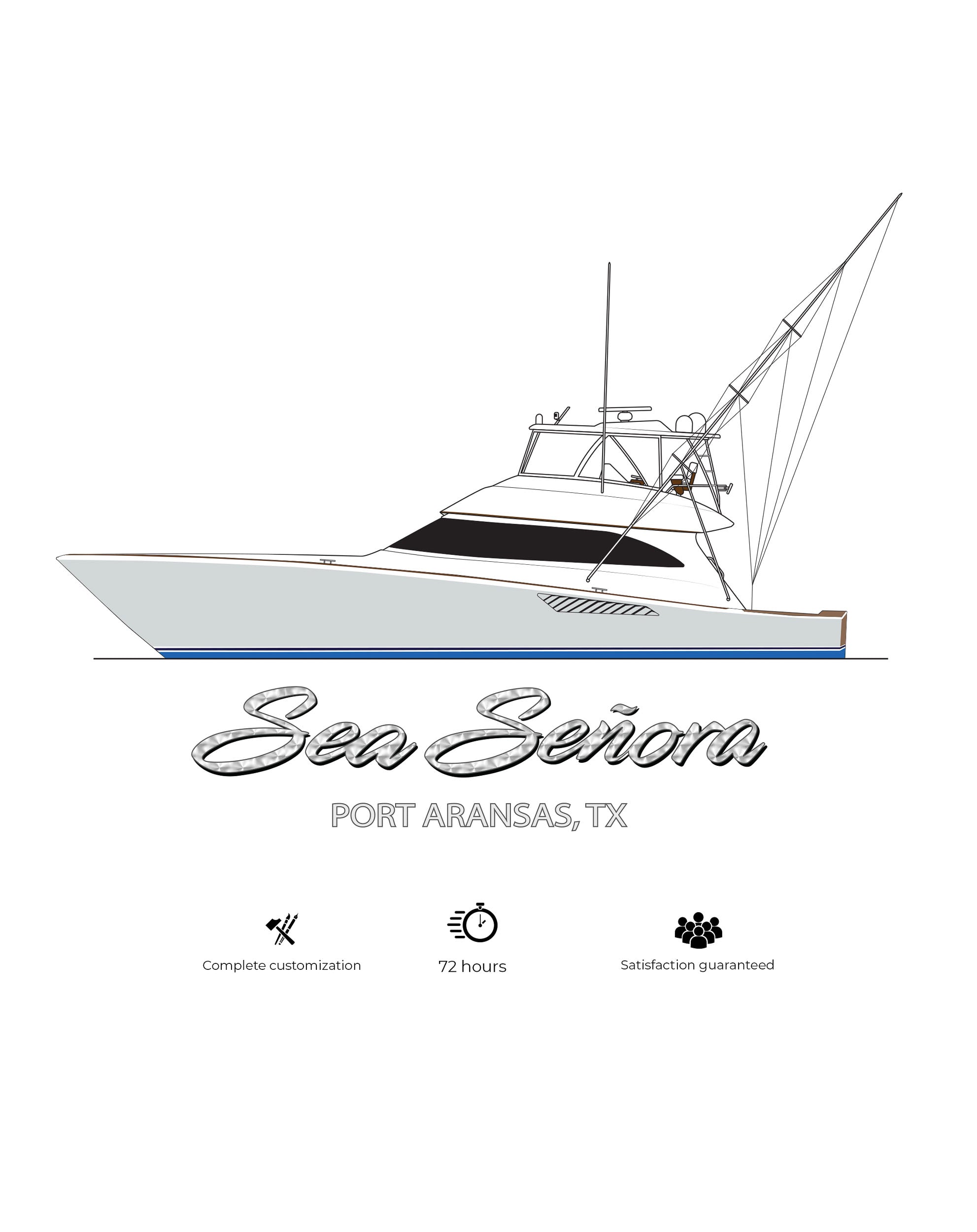 Custom Sportfish Yacht Line Drawing Vector Design – Billfish Gear